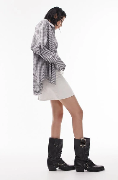 Shop Topshop Oversize Check Button-up Shirt In Black