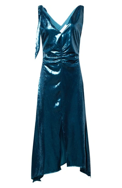 Shop Equipment Zoe Asymmetric Sleeveless Lamé Dress In Deep Lagoon