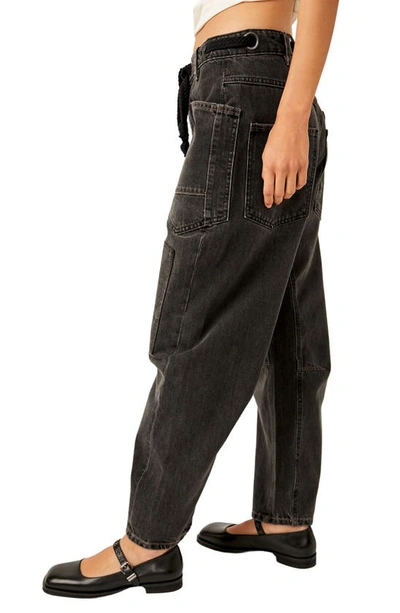 Free People Moxie Low Rise Drawstring Barrel Leg Jeans In Night Hawk 2