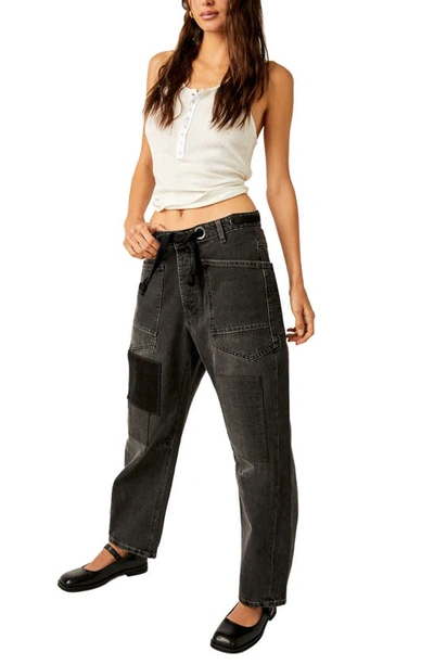 Free People Moxie Low Rise Drawstring Barrel Leg Jeans In Night Hawk 2