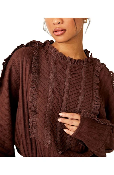 Shop Free People More Romance Embroidered Ruffle Pintuck Knit Top In Mocha