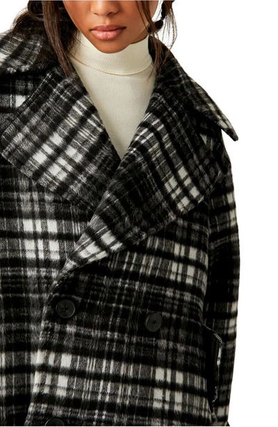 Shop Free People Highlands Plaid Double Breasted Peacoat In Grey And White