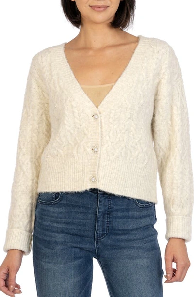 Shop Kut From The Kloth Petra Crop Cable Cardigan In Ivory