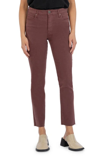 Shop Kut From The Kloth Reese Fab Ab Raw Hem High Waist Ankle Slim Straight Leg Jeans In Bordeaux