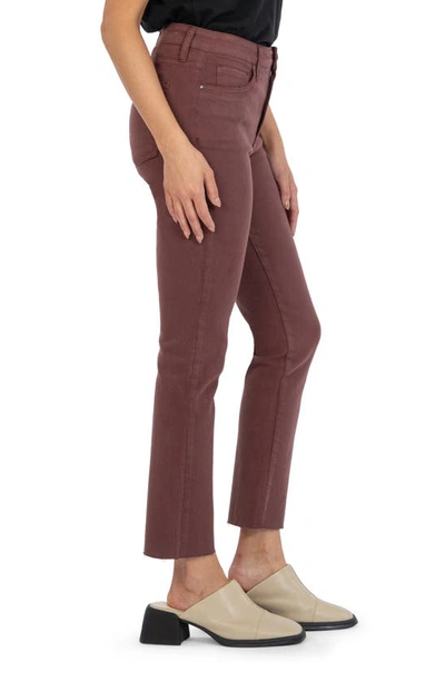 Shop Kut From The Kloth Reese Fab Ab Raw Hem High Waist Ankle Slim Straight Leg Jeans In Bordeaux