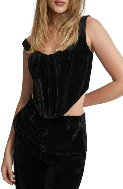 Shop Bardot Stretch Velvet Corset Top In Black
