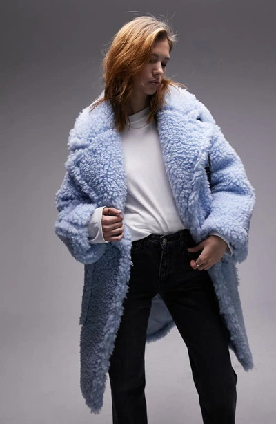 Topshop Faux Fur Coat In Light Blue