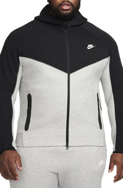 Shop Nike Tech Fleece Windrunner Zip Hoodie In Dark Grey/black/white