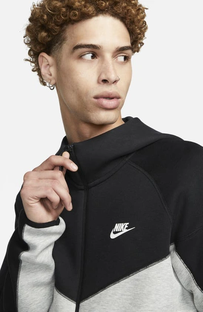 Shop Nike Tech Fleece Windrunner Zip Hoodie In Dark Grey/black/white