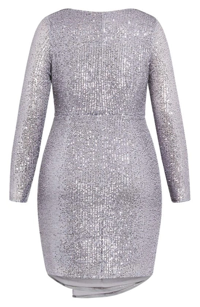 Shop City Chic Razzle Sequin Long Sleeve Dress In Metal