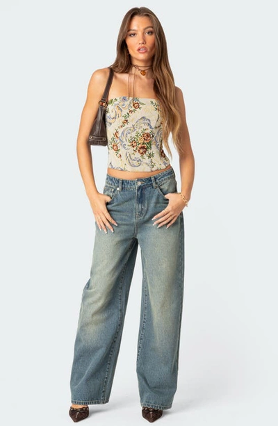 Edikted Floral Tapestry Strapless Corset Top In Cream