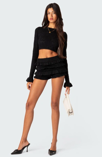 Edikted Lindsay Ruffle Knitted Shorts In Black