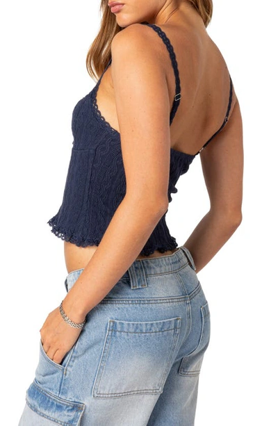 Edikted Lacy Stretch Cotton Knit Camisole In Navy
