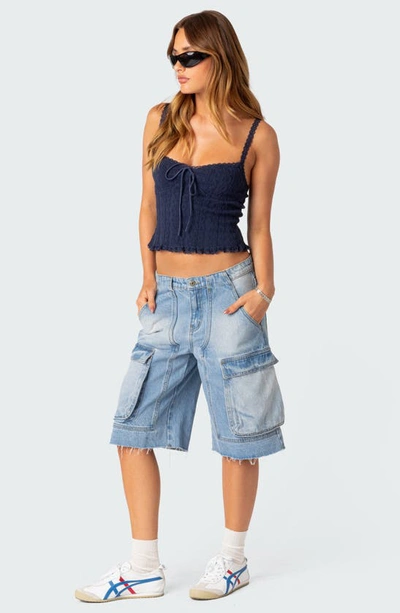 Edikted Lacy Stretch Cotton Knit Camisole In Navy