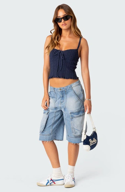 Edikted Lacy Stretch Cotton Knit Camisole In Navy