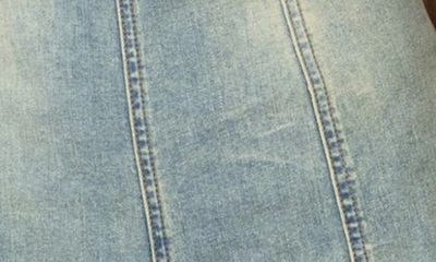 Edikted Winnie Strapless Washed Denim Romper In Blue-washed