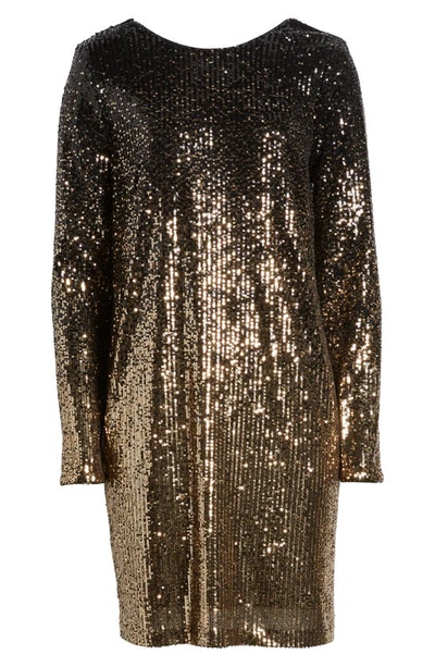 Shop Chelsea28 Long Sleeve Sequin Cocktail Minidress In Black- Gold