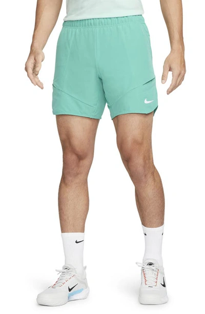 Shop Nike Court Dri-fit Advantage 7" Tennis Shorts In Washed Teal/ Lime/ White