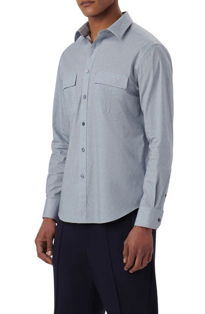 Bugatchi Julian Shaped Fit Heather Stretch Cotton Button-up Shirt In Dusty-blue