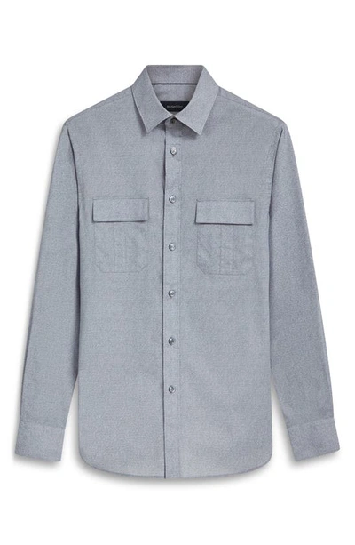 Shop Bugatchi Julian Shaped Fit Heather Stretch Cotton Button-up Shirt In Dusty-blue