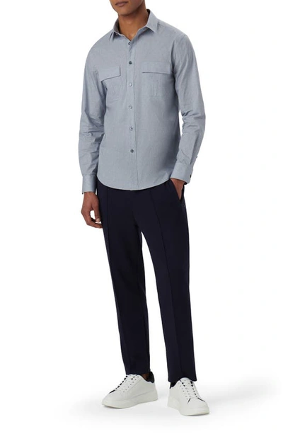 Bugatchi Julian Shaped Fit Heather Stretch Cotton Button-up Shirt In Dusty-blue