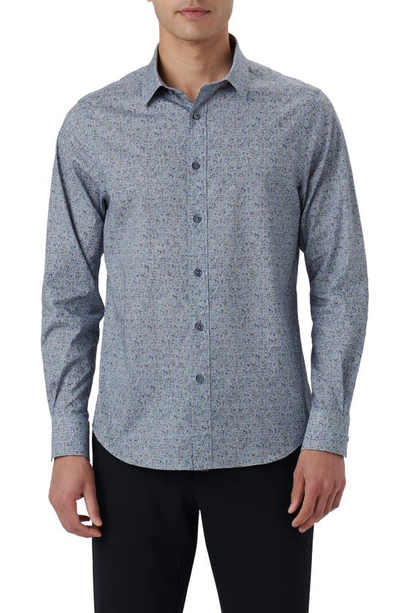 Shop Bugatchi Julian Shaped Fit Cave Art Print Stretch Cotton Button-up Shirt In Dusty-blue