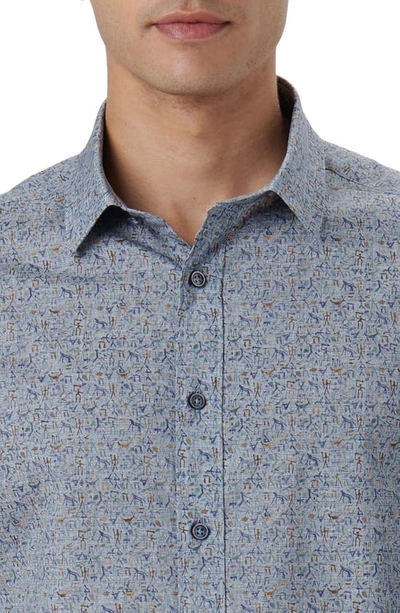 Bugatchi Julian Shaped Fit Cave Art Print Stretch Cotton Button-up Shirt In Dusty-blue