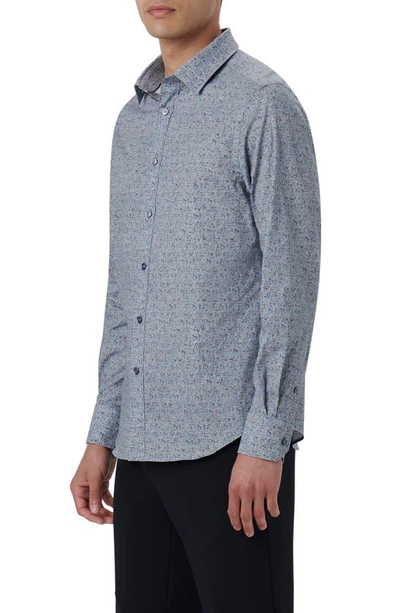 Bugatchi Julian Shaped Fit Cave Art Print Stretch Cotton Button-up Shirt In Dusty-blue