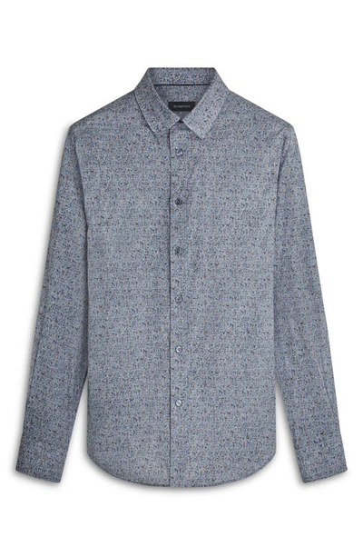 Bugatchi Julian Shaped Fit Cave Art Print Stretch Cotton Button-up Shirt In Dusty-blue