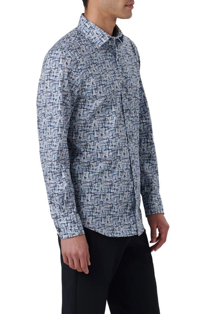 Shop Bugatchi Julian Abstract Print Cotton Button-up Shirt In Dusty-blue