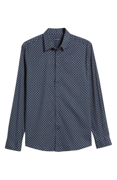 Shop Stone Rose Painted Dot Print Stretch Cotton Button-up Shirt In Navy