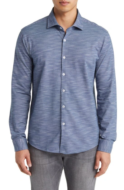 Shop Stone Rose Slub Knit Button-up Shirt In Dark Navy