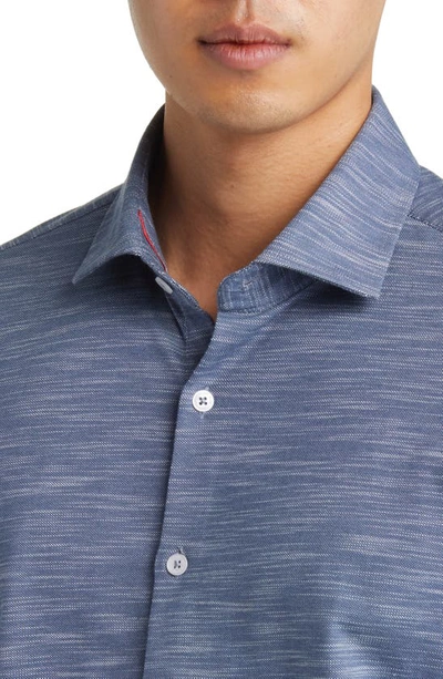 Stone Rose Slub Knit Button-up Shirt In Dark Navy