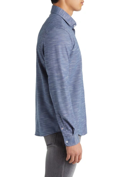 Stone Rose Slub Knit Button-up Shirt In Dark Navy