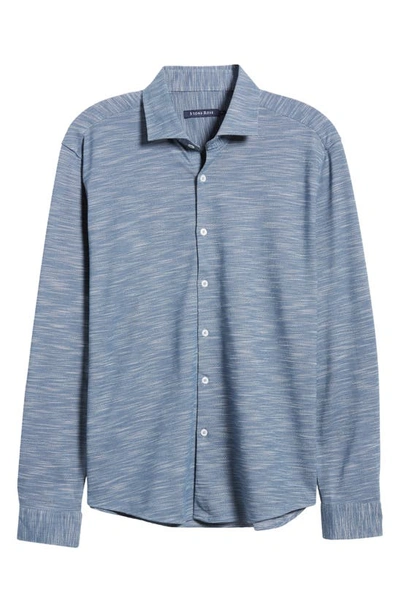Stone Rose Slub Knit Button-up Shirt In Dark Navy