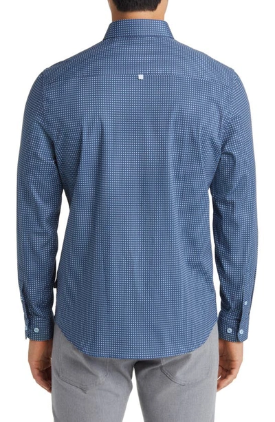 Stone Rose Ring Geometric Print Stretch Cotton Button-up Shirt In Slate Blue
