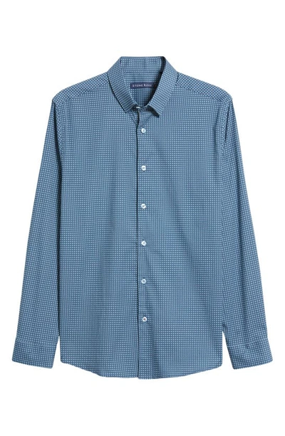 Stone Rose Ring Geometric Print Stretch Cotton Button-up Shirt In Slate Blue