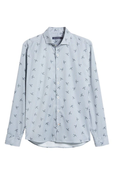 Shop Stone Rose Dry Touch® Stripe Plane Print Performance Sateen Button-up Shirt In Navy