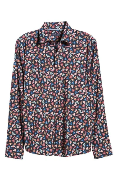 Shop Stone Rose Moth Print Button-up Shirt In Navy