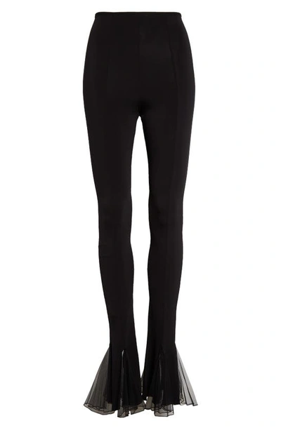 Shop Nensi Dojaka Tulle Inset Fitted Jersey Flare Trousers In Black