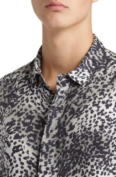 Shop John Varvatos Rodney Cat Print Satin Button-up Shirt In Black/ White