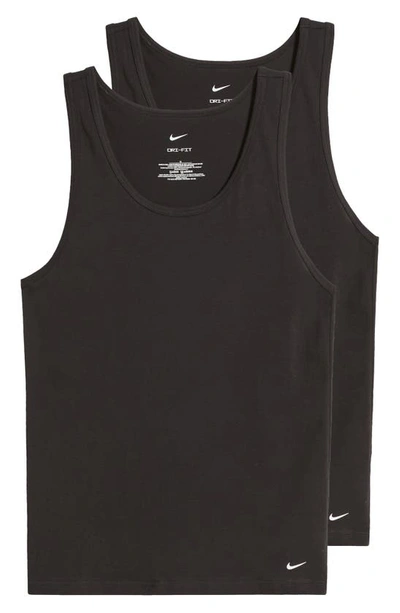 Shop Nike 2-pack Dri-fit Stretch Cotton Tanks In Black