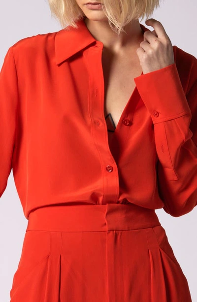 Shop Equipment Leona Silk Button-up Shirt In Fiery Red