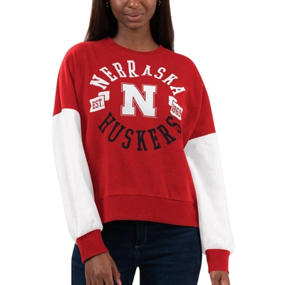 Shop G-iii 4her By Carl Banks Scarlet/white Nebraska Huskers Team Pride Colorblock Pullover Sweatshirt