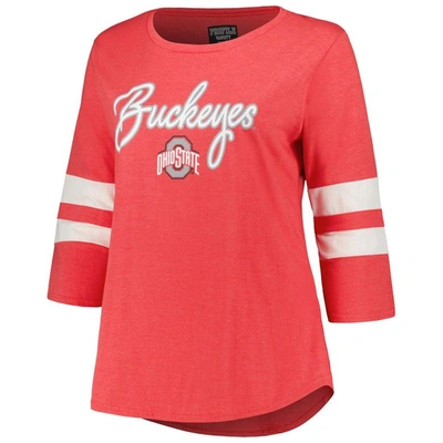 Shop Profile Heather Scarlet Ohio State Buckeyes Plus Size Mascot Sign 3/4-sleeve T-shirt