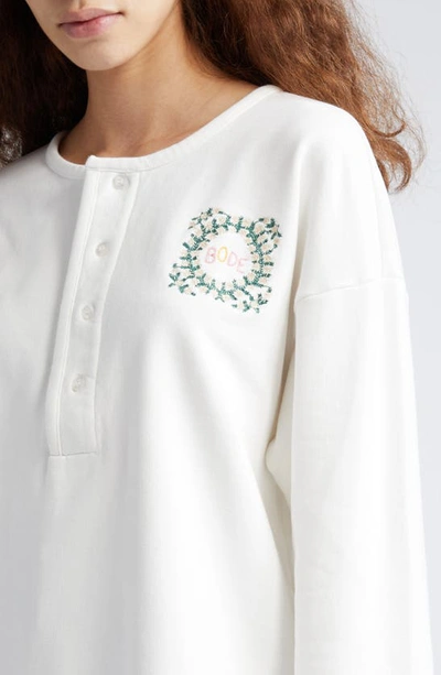 Shop Bode Daisy Never Tell Embroidered Cotton Henley In Cream