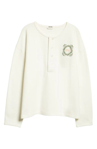 Shop Bode Daisy Never Tell Embroidered Cotton Henley In Cream
