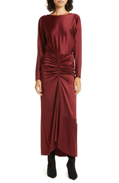 Shop Veronica Beard Sabri Long Sleeve Stretch Silk Dress In Maroon