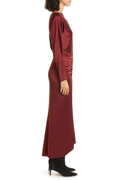 Shop Veronica Beard Sabri Long Sleeve Stretch Silk Dress In Maroon