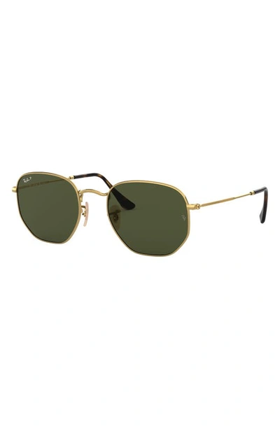 Shop Ray Ban 51mm Polarized Geometric Sunglasses In Gold/ Green Polar